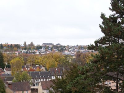 Old city in autumn - view from Bishop Palace Garden, Chartres