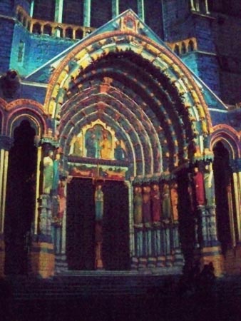 The light show on Chartres cathedral north portal
