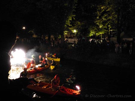 Canoes with torches